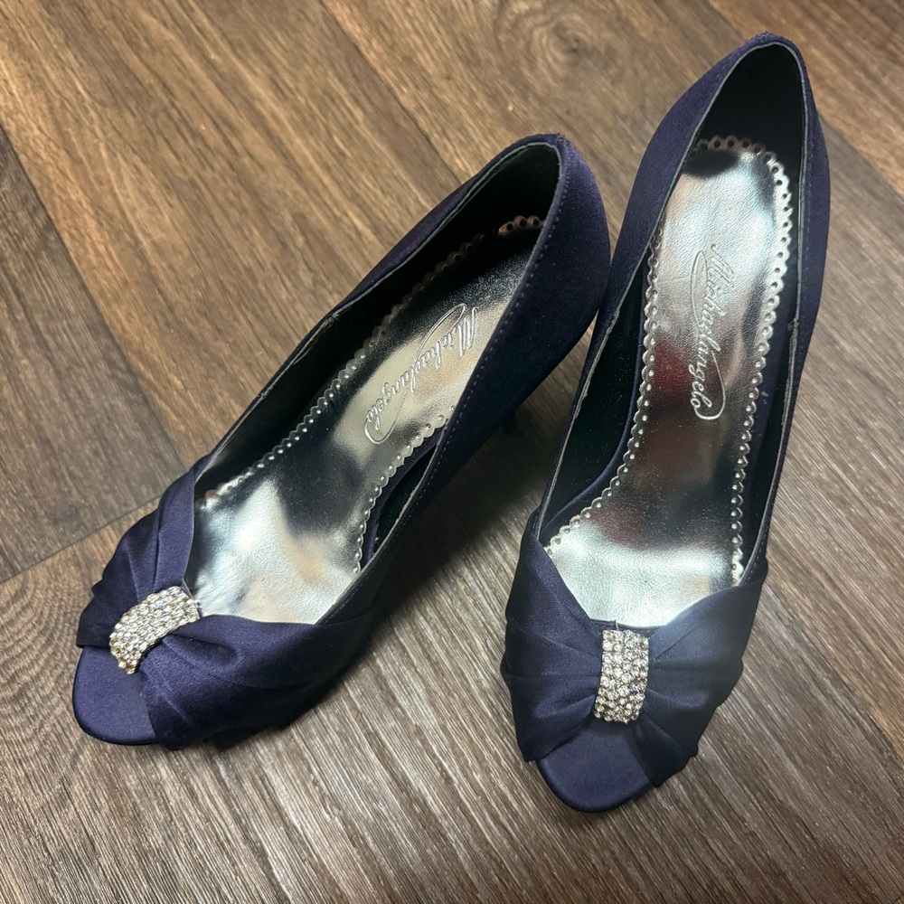Elegant Purple Michealangelo Diana Lapis Peep-Toe Heels with crystal accent